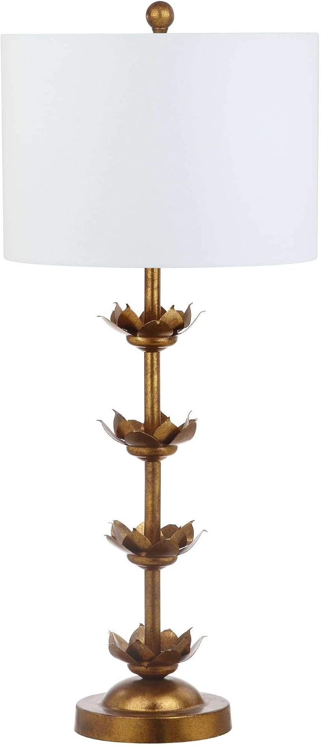 SAFAVIEH Lighting Collection – Set of 2 Lani Antique Gold Leaf 32-Inch Table Lamps, White Drum Shade, LED Bulbs Included, Bedroom Living Room Home Office (TBL4016A-SET2)