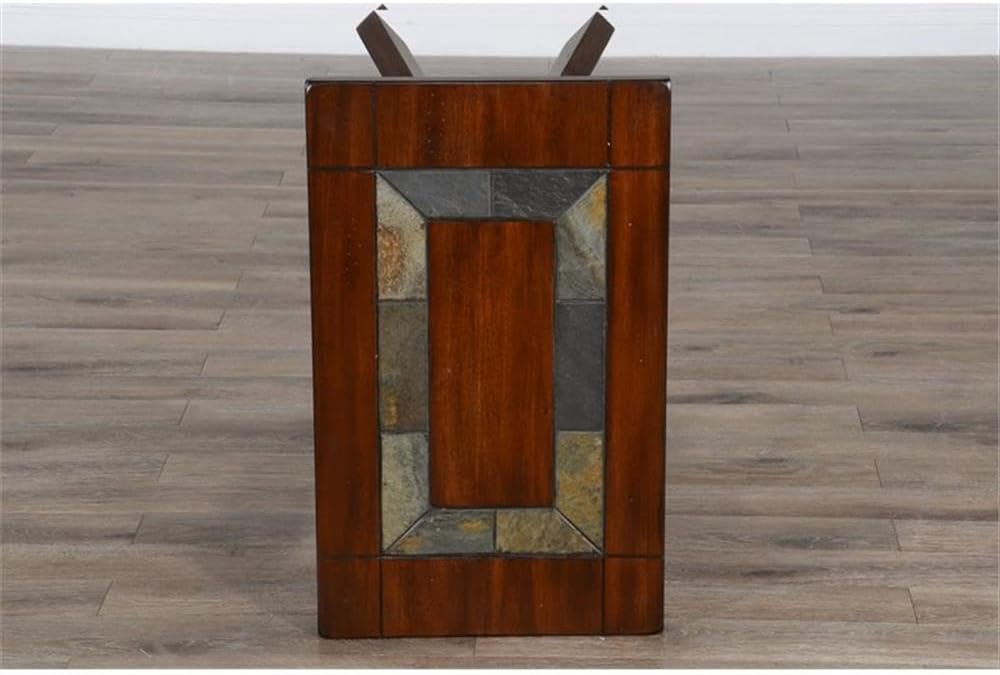 Pemberly Row Chair Side Table, 25 in Height, Distressed Mahogany Wood, Dark Chocolate Finish, Slate Inlay, 1 Shelf, Traditional End Table for Living Room or Bedroom
