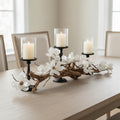 Magnolia Vine Driftwood Farmhouse Table Centerpiece - 3pc Candle Holder Set - Floral Table Decor for Dining Room, Living Room, Mantle & Weddings (Black)