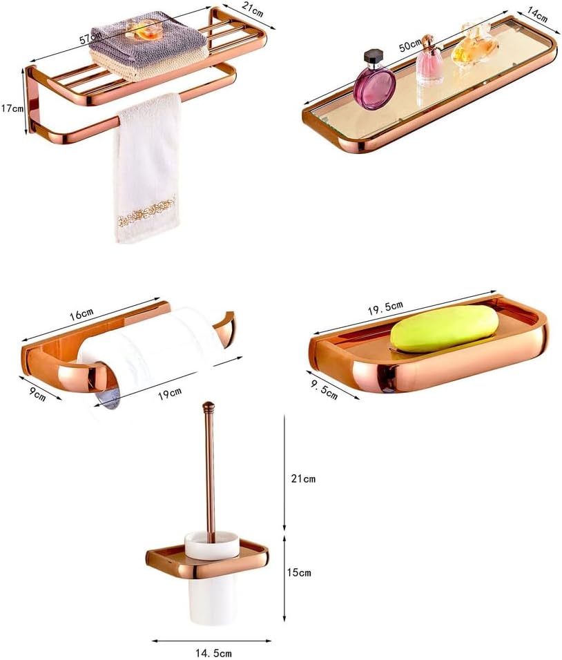 Bathroom Accessories Set,Towel Rack Set,Rose Gold Brass Bath Towel Rack Set Bathroom Towel Rack Toilet Wall Hanging Bathroom Pendant Towel Stand Bathroom Hardware,5 Piece Set