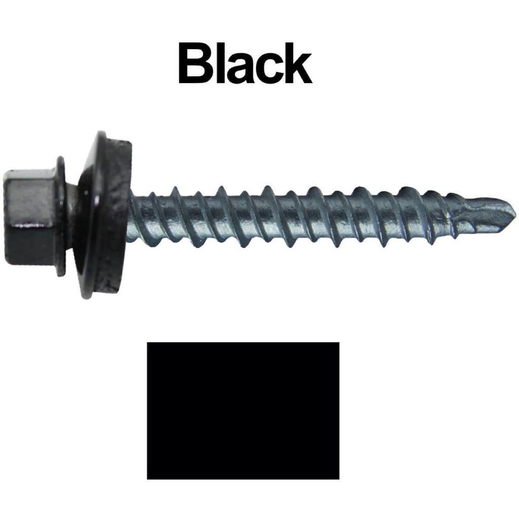 10 x 1-1/2' Black Galvanized Mini Driller Sheet Metal Roofing Screws - Hex Washer Head - Self-Starting/Tapping - EPDM Washer. 10 X 250 Bags - 2,500 Screws