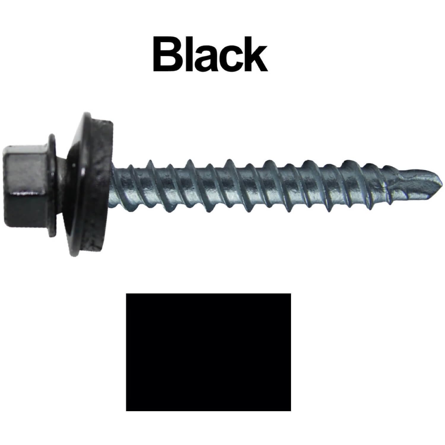 10 x 1-1/2' Black Galvanized Mini Driller Sheet Metal Roofing Screws - Hex Washer Head - Self-Starting/Tapping - EPDM Washer. 10 X 250 Bags - 2,500 Screws
