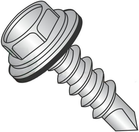 #12-14 x 1 1/4' Self Drilling Screws, Stainless Steel 410, Hex Washer Head Bonded Washer, Unslotted, #3 Point, Type BSD, Full Thread (Quantity: 1500 pcs)