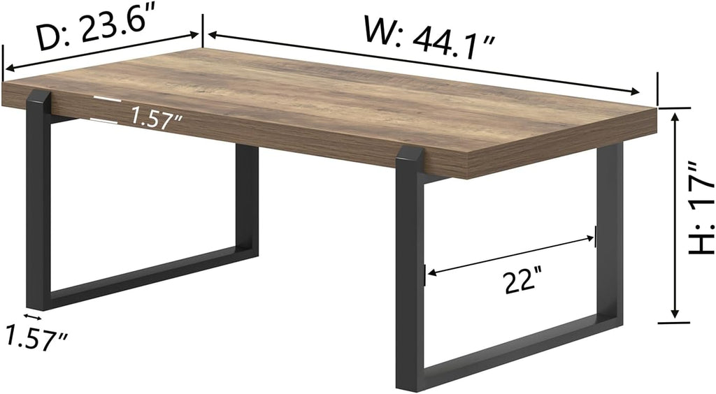 FOLUBAN Coffee Table, Modern Rustic Wood and Metal Center Table, Industrial Cocktail Tea Table for Living Room, Oak, 44 Inch