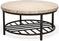 BOWERY HILL Contemporary Round Stone Top Coffee Table in Alabaster Travertine for Living Room, 36' D x 36' W x 18' H
