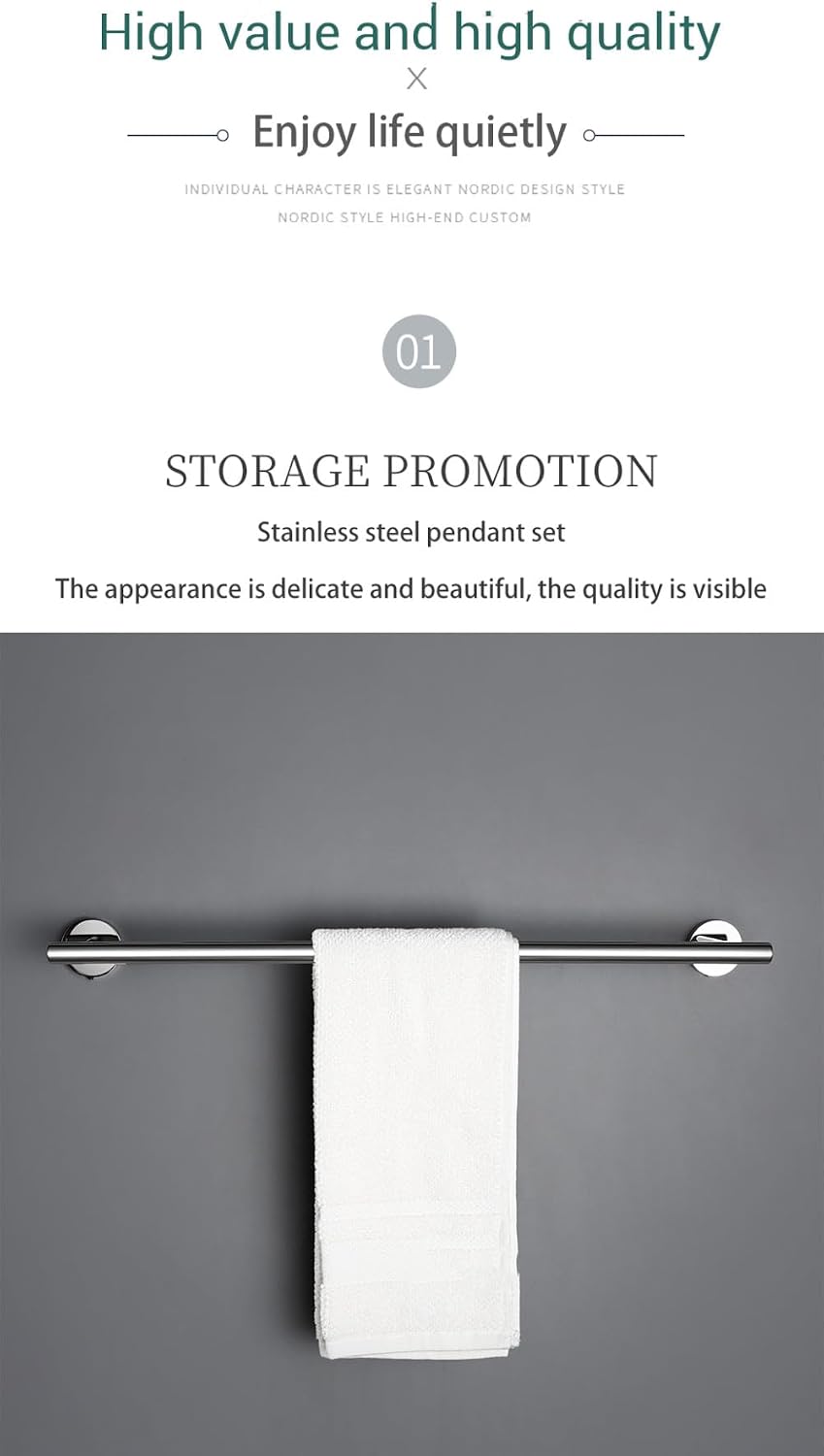 Stainless Steel Chrome Beautiful Wall Hook Toilet Paper Holder Towel Ring Bar Self-Adhesive Bathroom Accessories,4 Piece Set