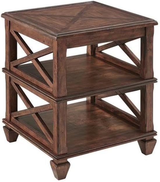 Stockbridge 21-Inch Square Wood End Table with Dual Shelves, Classic Cherry-Wood Finish, Versatile Storage and Display, Easy Assembly, Ideal for Living Room, Bedroom, Office