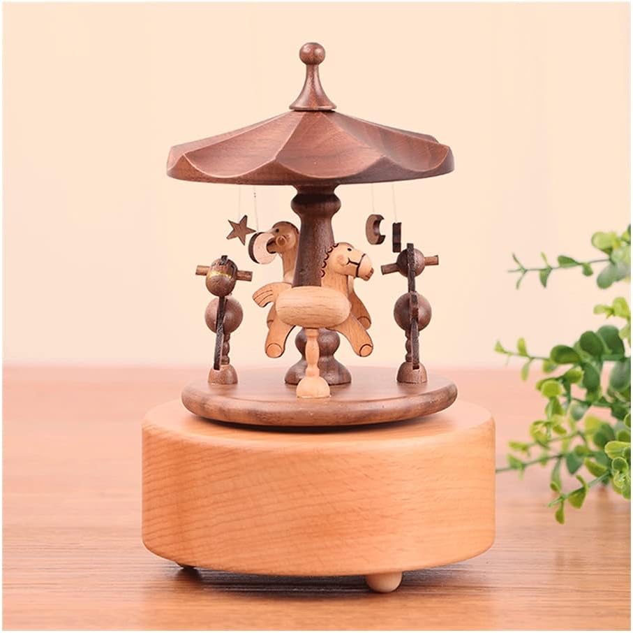 Music Box Wooden Musical Box Merry-go-Round Music Boxs Creative Suitable for Couples Children Friends Holiday (Color : Brown)
