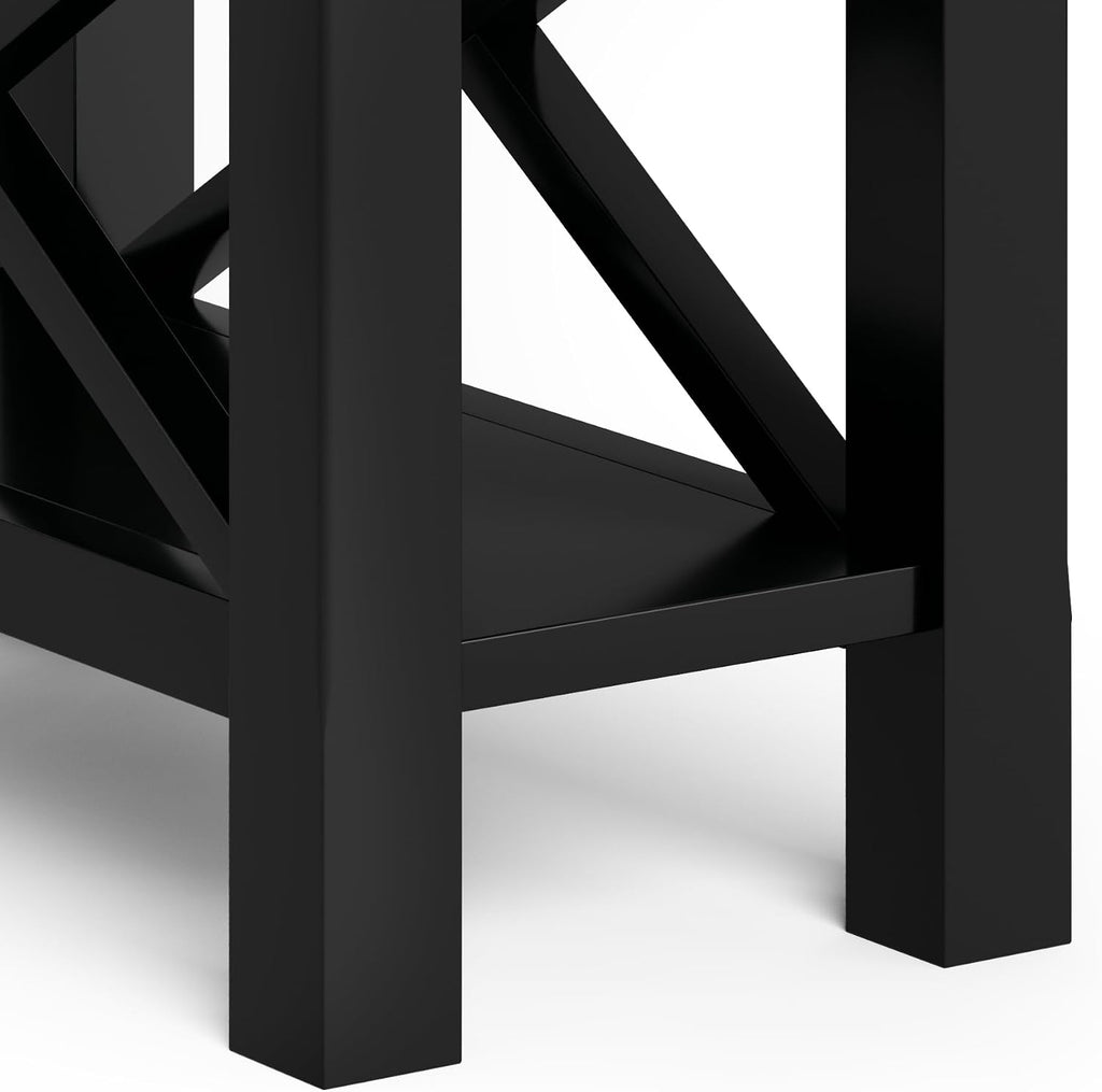 SIMPLIHOME Kitchener End Table - 14 inch Wide Solid Wood Rectangular Narrow Accent Table with Drawer and Open Shelf in Black, Contemporary Nightstand with X-Design for Living Room or Bedroom
