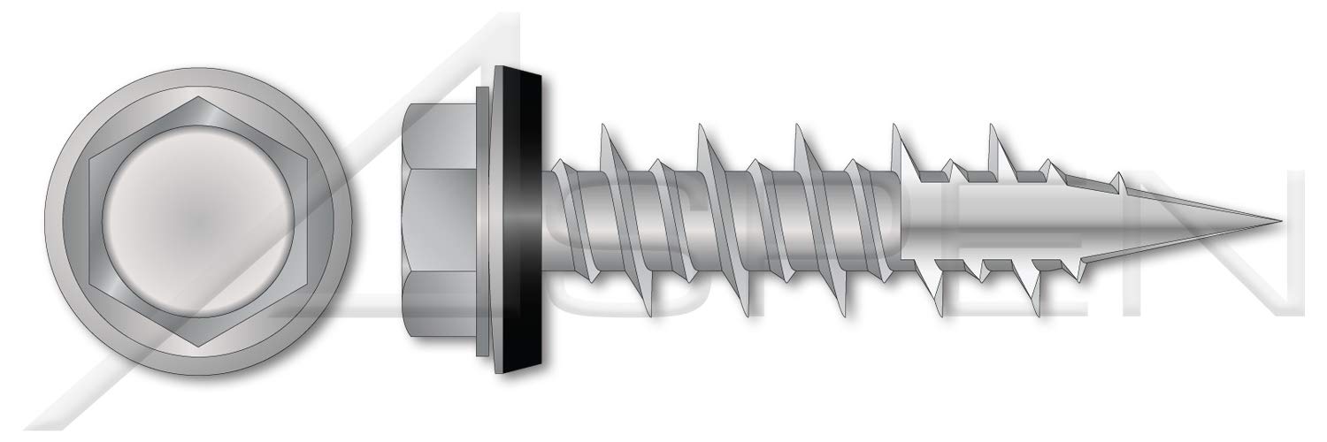 (2500 pcs) #10-16 X 2, A/F=1/4', Self-Tapping Sheet Metal Screws, Hex Indented Washer Head with Sealing Washer, Hi-Lo Double-Lead Thread, Type 17 Point, Steel, Mechanically Galvanized