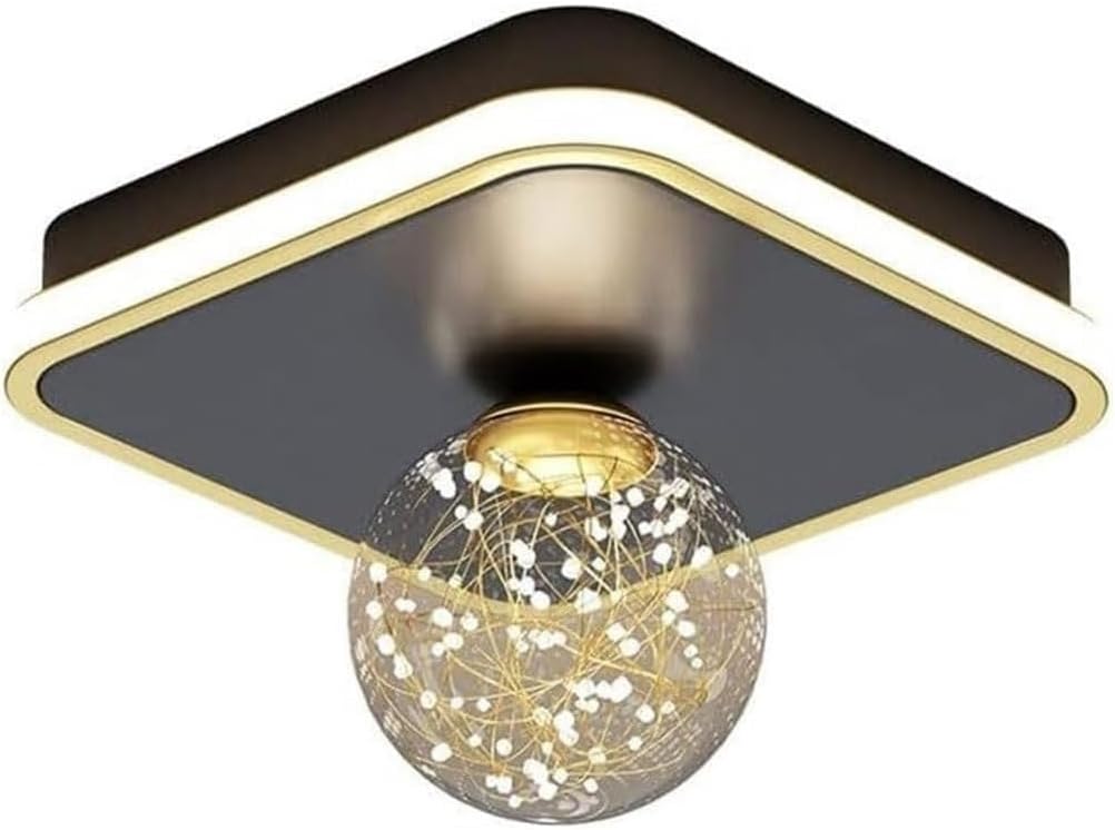 Modern Ceiling Light Fixture Square with Globe Shade Dimmable LED with 3 Color Changing Modes Decorative Hallway Entryway Corridor Lighting,9.8-Inch
