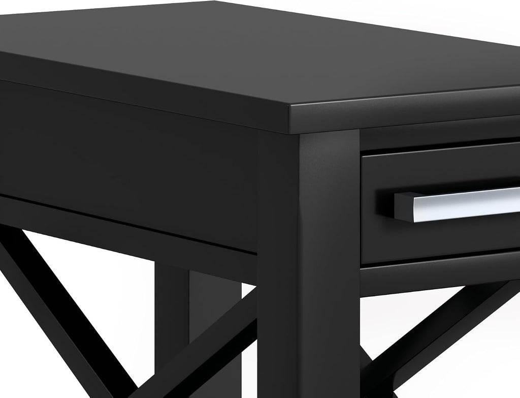SIMPLIHOME Kitchener End Table - 14 inch Wide Solid Wood Rectangular Narrow Accent Table with Drawer and Open Shelf in Black, Contemporary Nightstand with X-Design for Living Room or Bedroom