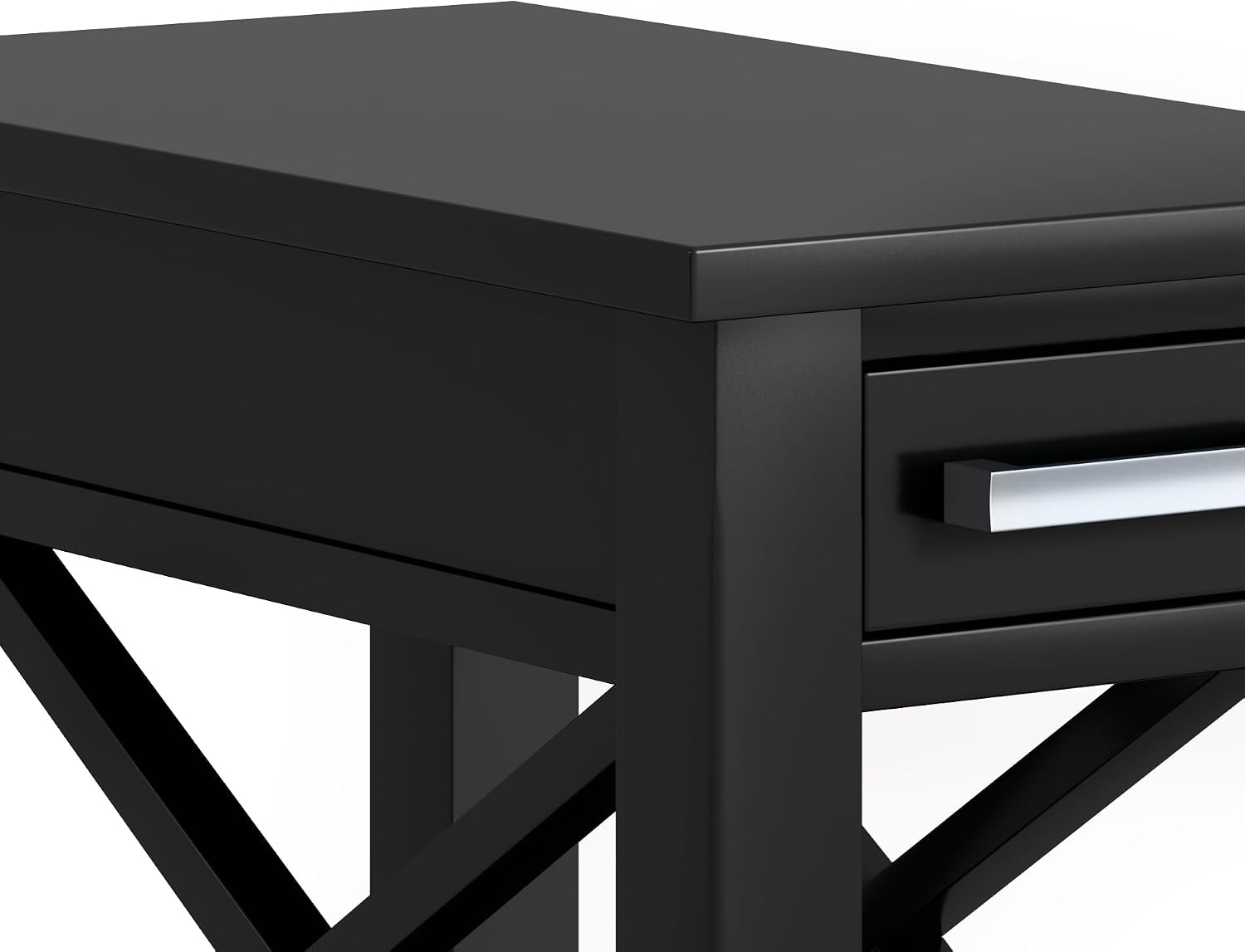SIMPLIHOME Kitchener End Table - 14 inch Wide Solid Wood Rectangular Narrow Accent Table with Drawer and Open Shelf in Black, Contemporary Nightstand with X-Design for Living Room or Bedroom
