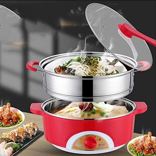 3-Tier Stainless Steel Electric Food Steamer with Glass Lid & Silicone Handle - Multi-Function Cooking Appliance for Healthy Meal Prep & Food Warmer - Red