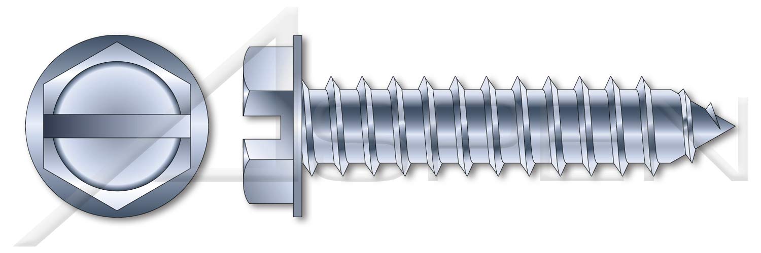 (1500 pcs) #10 X 2, Self-Tapping Sheet Metal Screws, Type AB, Hex Indented Washer, Slotted, Steel, Zinc Plated