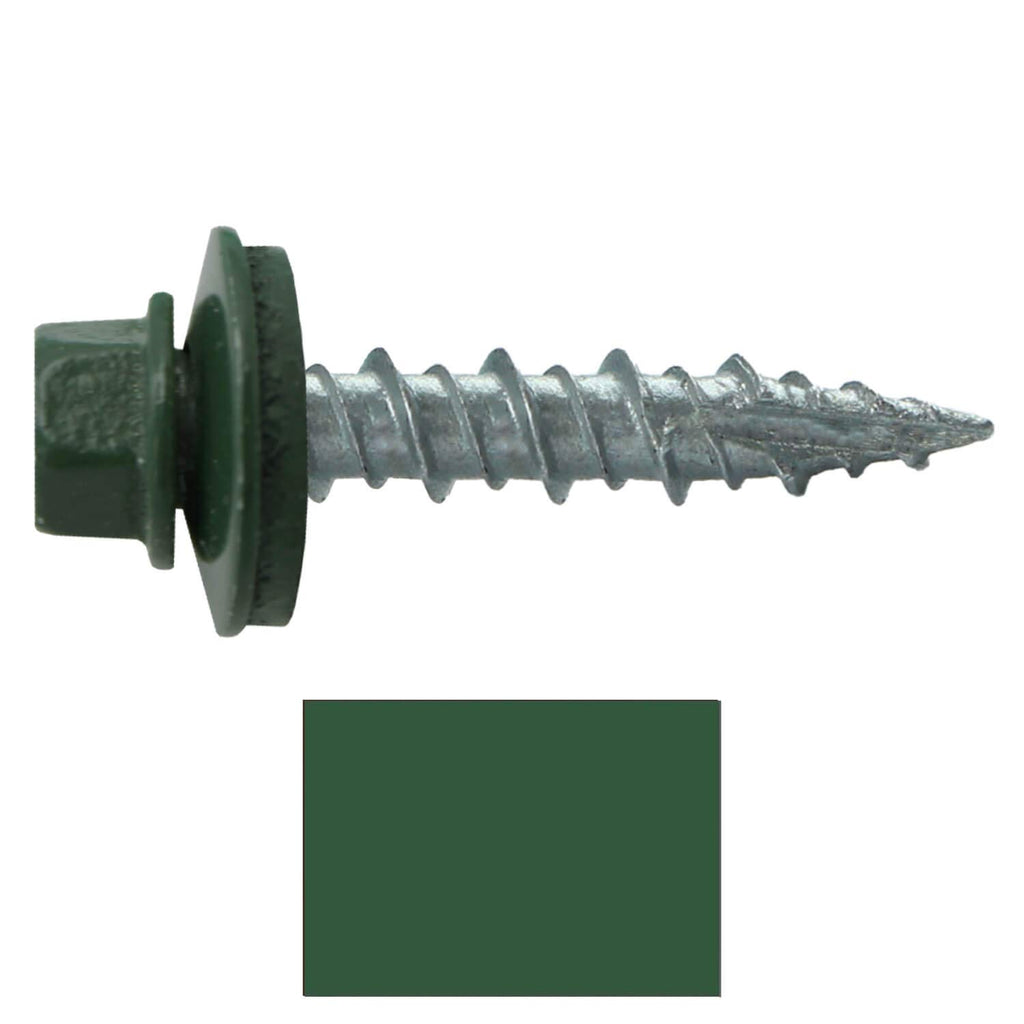 10 x 1 Evergreen Metal Roofing Screws - Hex Washer Head- Self-Starting/Tapping - EPDM Washer. 4 X 250 Bags - 1,000 Screws