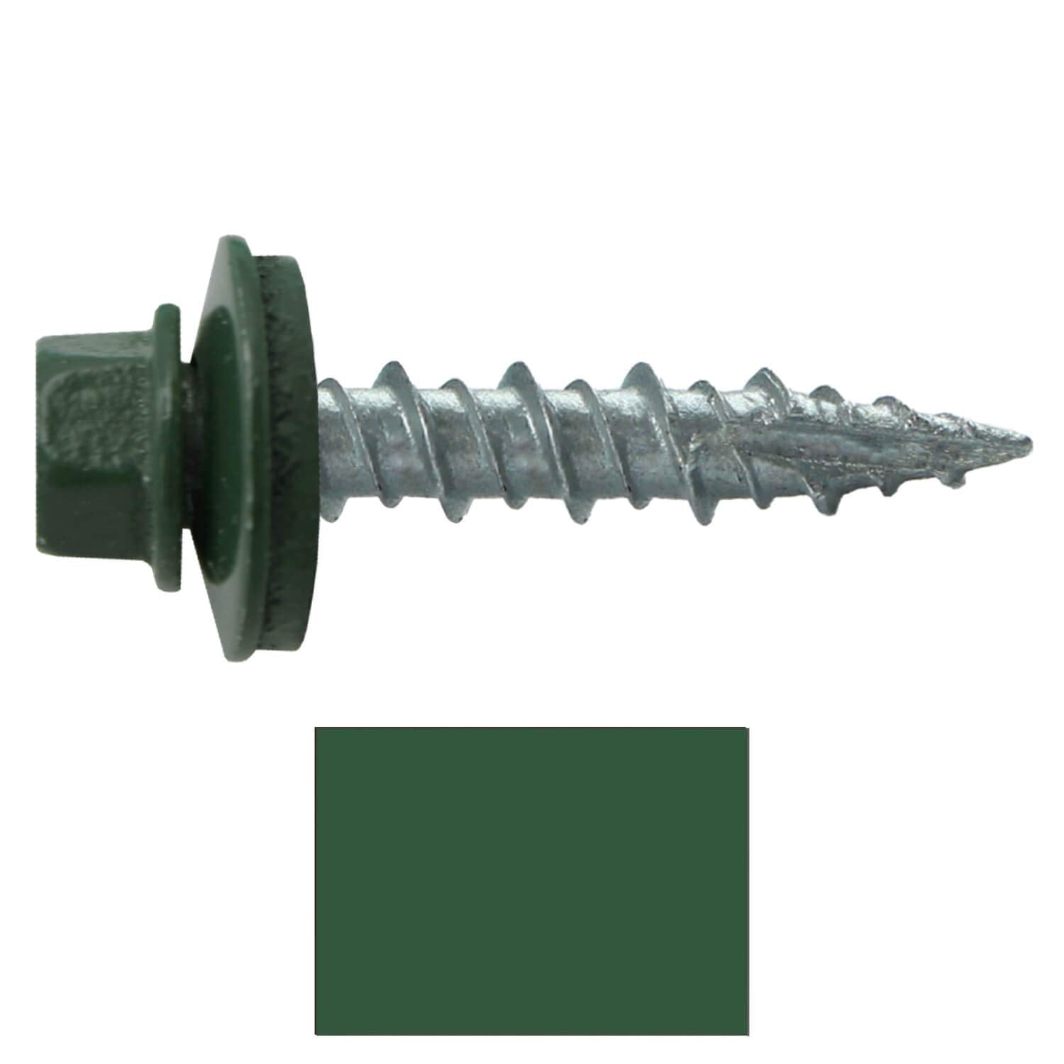 10 x 1 Evergreen Metal Roofing Screws - Hex Washer Head- Self-Starting/Tapping - EPDM Washer. 4 X 250 Bags - 1,000 Screws