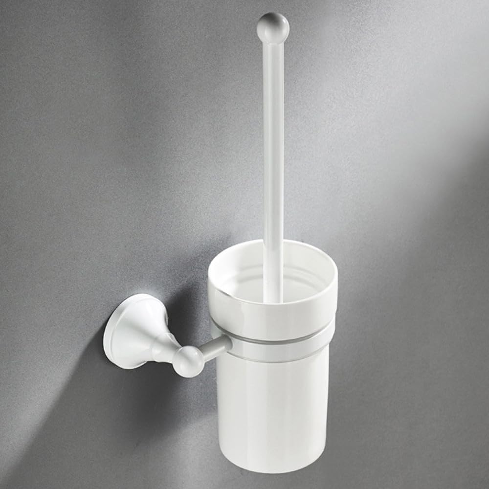 White Bathroom Hardware Accessories Brass Double Bath Towel Bar Toilet Brush Shelf Set WC Paper Roll Holder Shower Soap Dish,Toilet Brush Holder