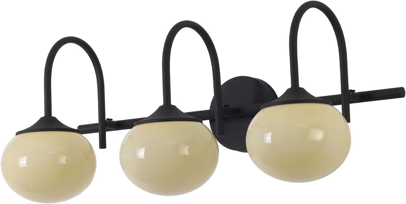 BOKT Black Bathroom Vanity Light Bathroom Wall Lights Over Mirror Farmhouse Globe Wall Sconce Lighting Vintage Cream Yellow Glass Shade Vanity Light E26 Base Restroom Lighting Fixtures