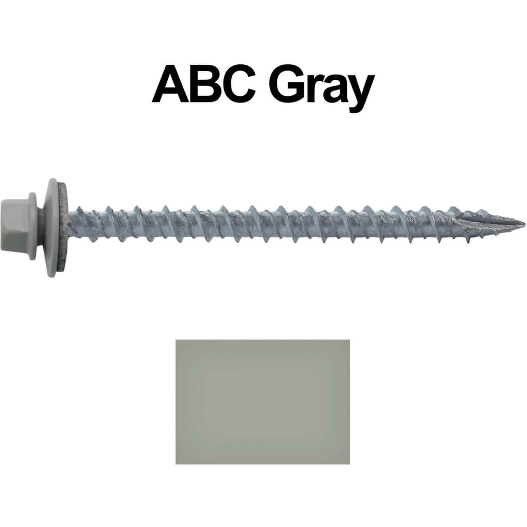 10 x 2-1/2' ABC Gray Metal Roofing Screws - Hex Washer Head- Self-Starting/Tapping - EPDM Washer. 4 X 250 Bags - 1,000 Screws