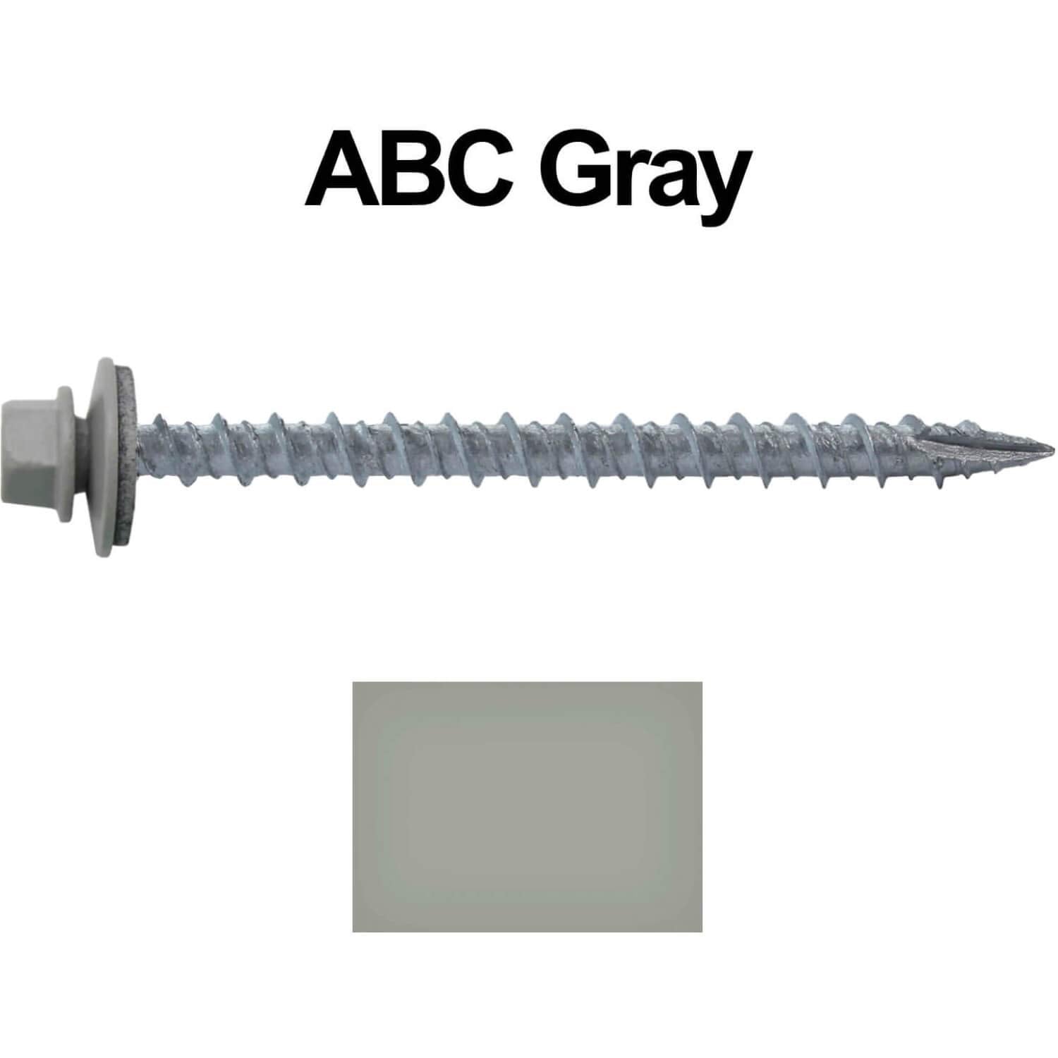 10 x 2-1/2' ABC Gray Metal Roofing Screws - Hex Washer Head- Self-Starting/Tapping - EPDM Washer. 4 X 250 Bags - 1,000 Screws