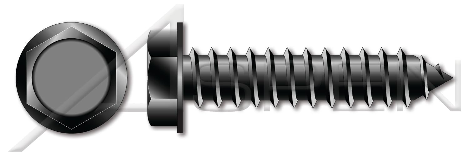 (3000 pcs) #12 X 3/4', Self-Tapping Sheet Metal Screws, Type AB, Hex Indented Washer Head, Steel, Black Zinc