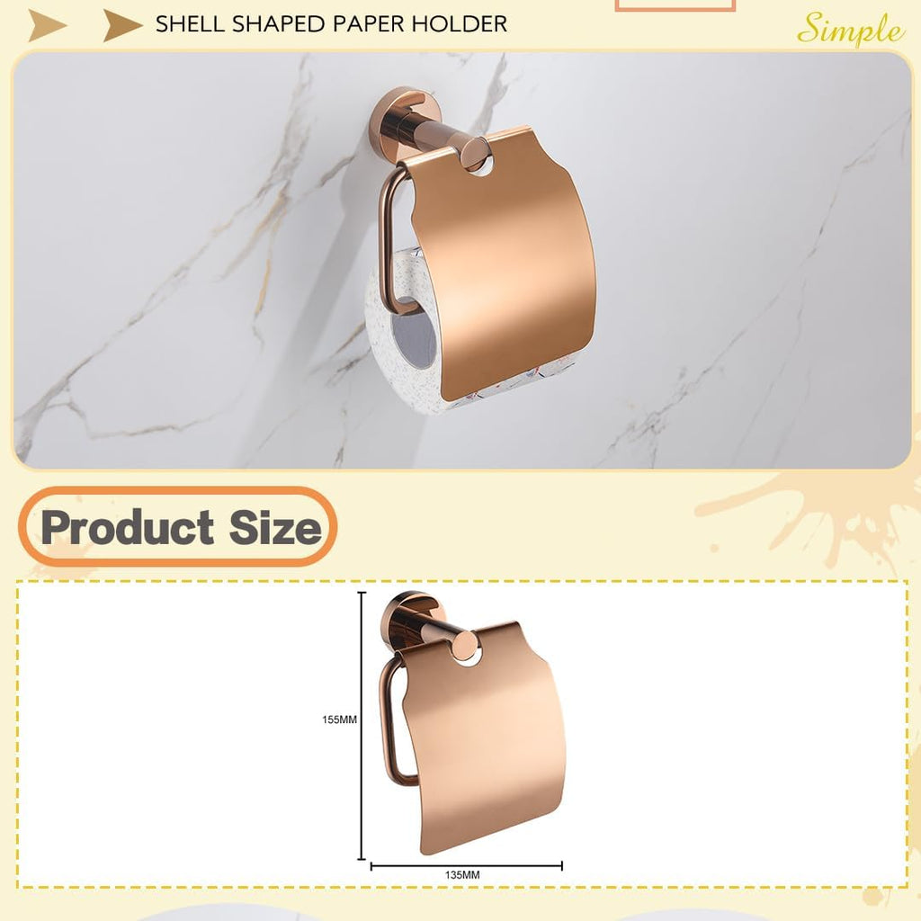 Rose Gold 304 Stainless Steel Wall-Plated Towel Stick Toilet Bathroom Robe Soap Dishwasher Hand Bathroom Set(Covered Paper Holder)