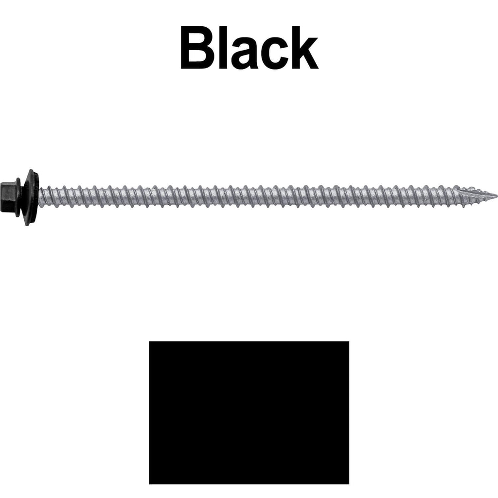 10 x 4 Black Metal Roofing Screws - Hex Washer Head- Self-Starting/Tapping - EPDM Washer. 2 X 250 Bags - 500 Screws