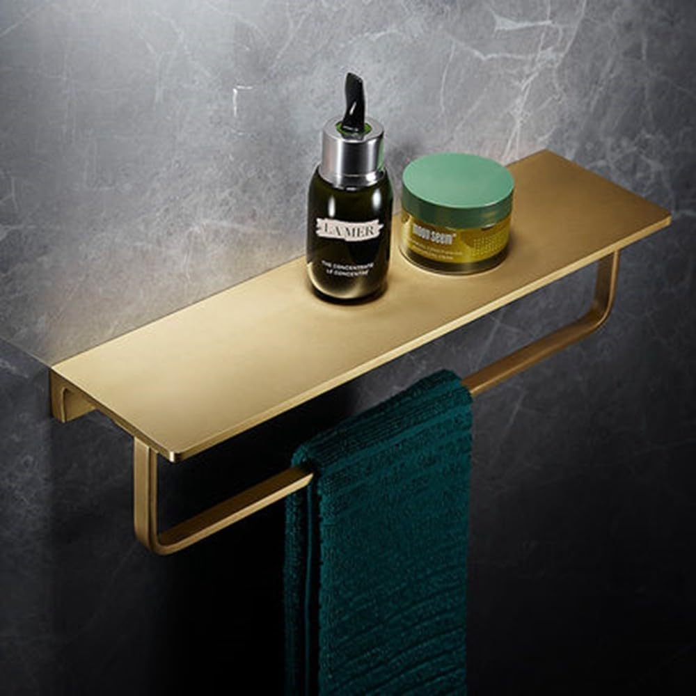 Bathroom Accessories Bathroom Shelf Towel Rack Paper Holder Toilet Brush Holder Towel Ranger Brushed Gold Brass Bath Hardware,Shelf with bar17