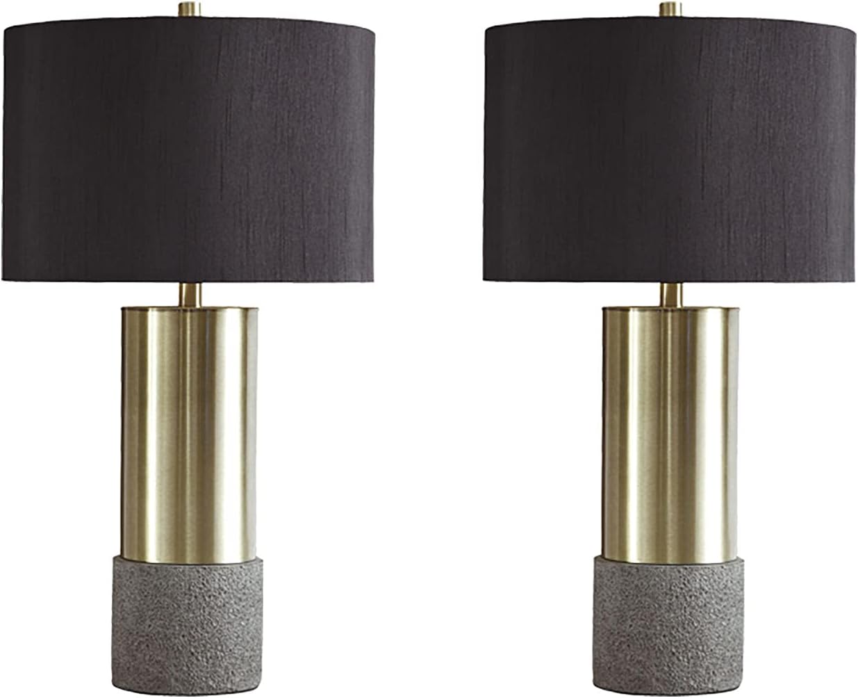 Signature Design by Ashley Jacek Contemporary Table Lamp, 2 Count, 3 Way Switch, Metal, Poly Resin and Drum Shade, 15' W x 15' D x 27.25' H, Gray & Brass Finish