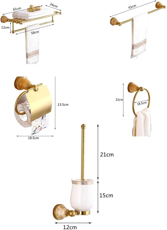 Bathroom Hardware Set,Towel Rack Set,Brass Bathroom Accessories Set,Gold Marble Decorate Bath Towel Rack Wall Mounted Elegant Hotel Metal Towel Rack,5 Piece Set c