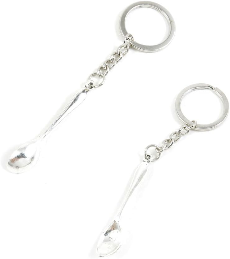 10 PCS Antique Silver Tone Keychain Keyring Door Car Key Chains Rings Tags U9SN0 Tablespoon Spoon