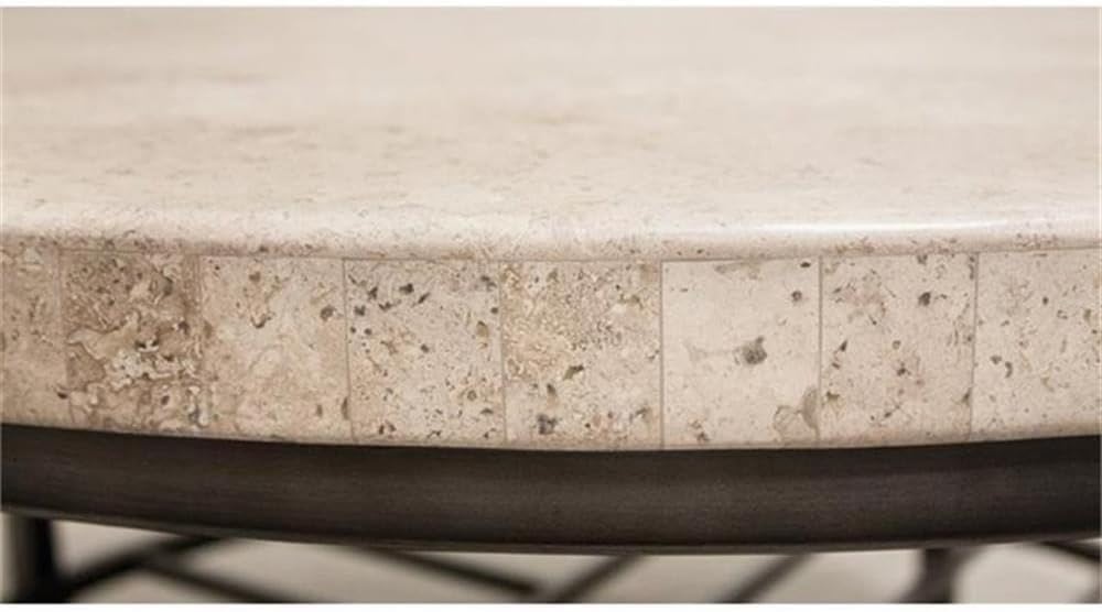 BOWERY HILL Contemporary Round Stone Top Coffee Table in Alabaster Travertine for Living Room, 36' D x 36' W x 18' H