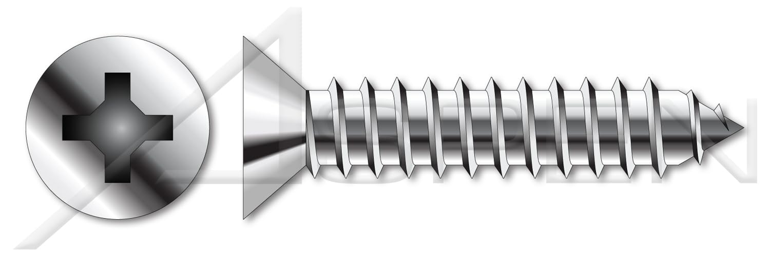 (1000 pcs) #10-16 X 2, Self-Tapping Sheet Metal Screws, Type AB, Flat Phillips Drive, Stainless Steel