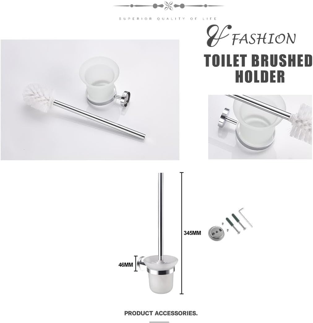 304 Stainless Steel Chrome Plated Wall-Mounted Towel Stick Toilet Bathroom Bathroom Robe Soap Dishwasher Hands Bathroom Set(Toilet Brush Holder)