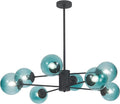 Glass Globe Chandelier Mid Century Modern Pendant Lights Black Ceiling Hanging Light Fixture with Blue Glass Shade Sputnik Chandeliers for Kitchen Island Living Dining Bedroom (Blue)