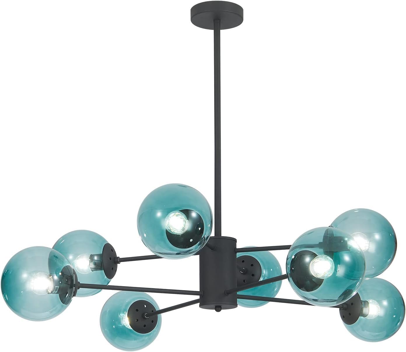 Glass Globe Chandelier Mid Century Modern Pendant Lights Black Ceiling Hanging Light Fixture with Blue Glass Shade Sputnik Chandeliers for Kitchen Island Living Dining Bedroom (Blue)