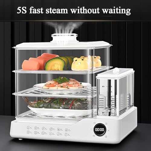 800W Electric Food Steamer - 24L Capacity 3-Tier Vegetable Steamer with Baskets, Touch Screen, Independent Water Tank, 12H Timer, White Kitchen Appliance