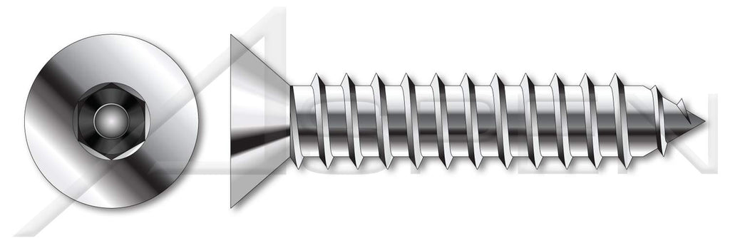 (100 pcs) #10 X 2, Self-Tapping Sheet Metal Screws, Flat Countersunk Head Tamper-Resistant Hex Socket Pin Drive, Type AB, Stainless Steel, Includes Driver Bit