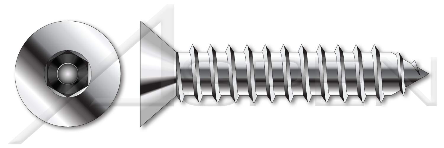 (200 pcs) #10 X 2, Self-Tapping Sheet Metal Screws, Flat Countersunk Head Tamper-Resistant Hex Socket Pin Drive, Type AB, Stainless Steel, Includes Driver Bit