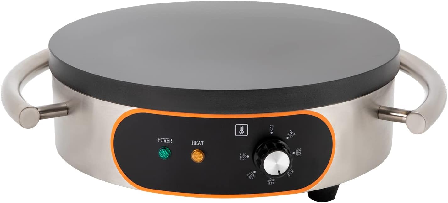 Commercial Crepe Maker Thin Pancake Griddle Single Pan Mini Pancakes Machine Electric Frying With Spatula Non-Stick Hotplate Adjustable Temperature For Catering Industry Bakeries Cafes (16In)
