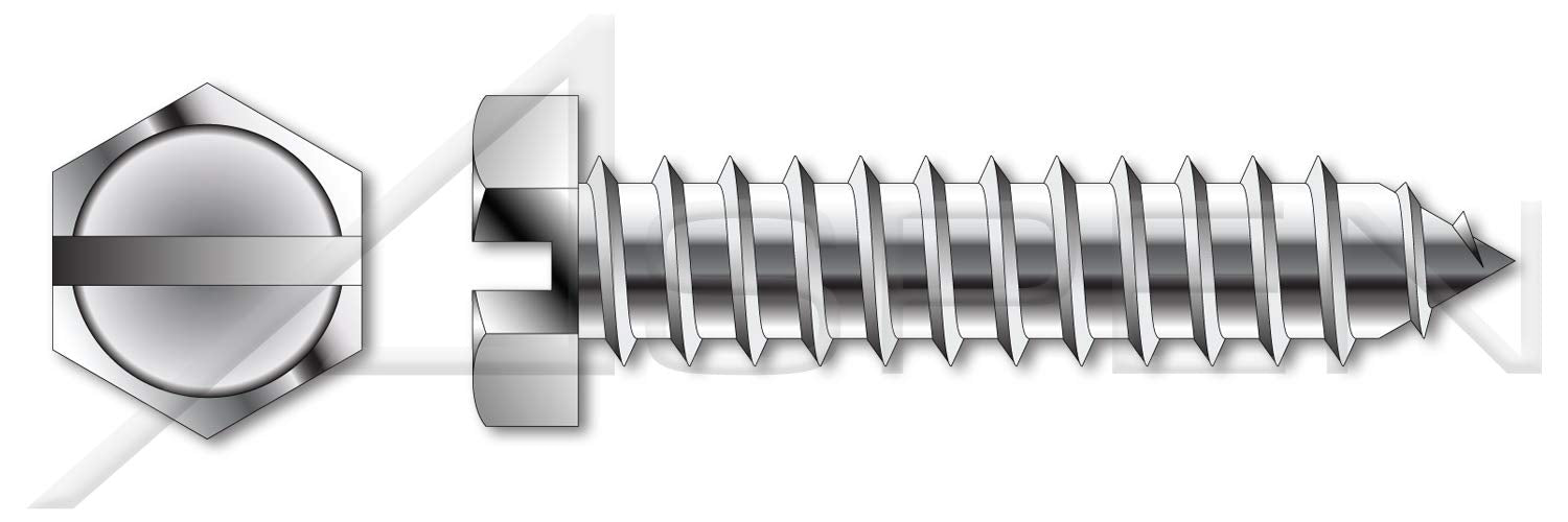 (1000 pcs) #10 X 2, Self-Tapping Sheet Metal Screws, Type AB, Hex Slotted Indented Washer Head, Stainless Steel