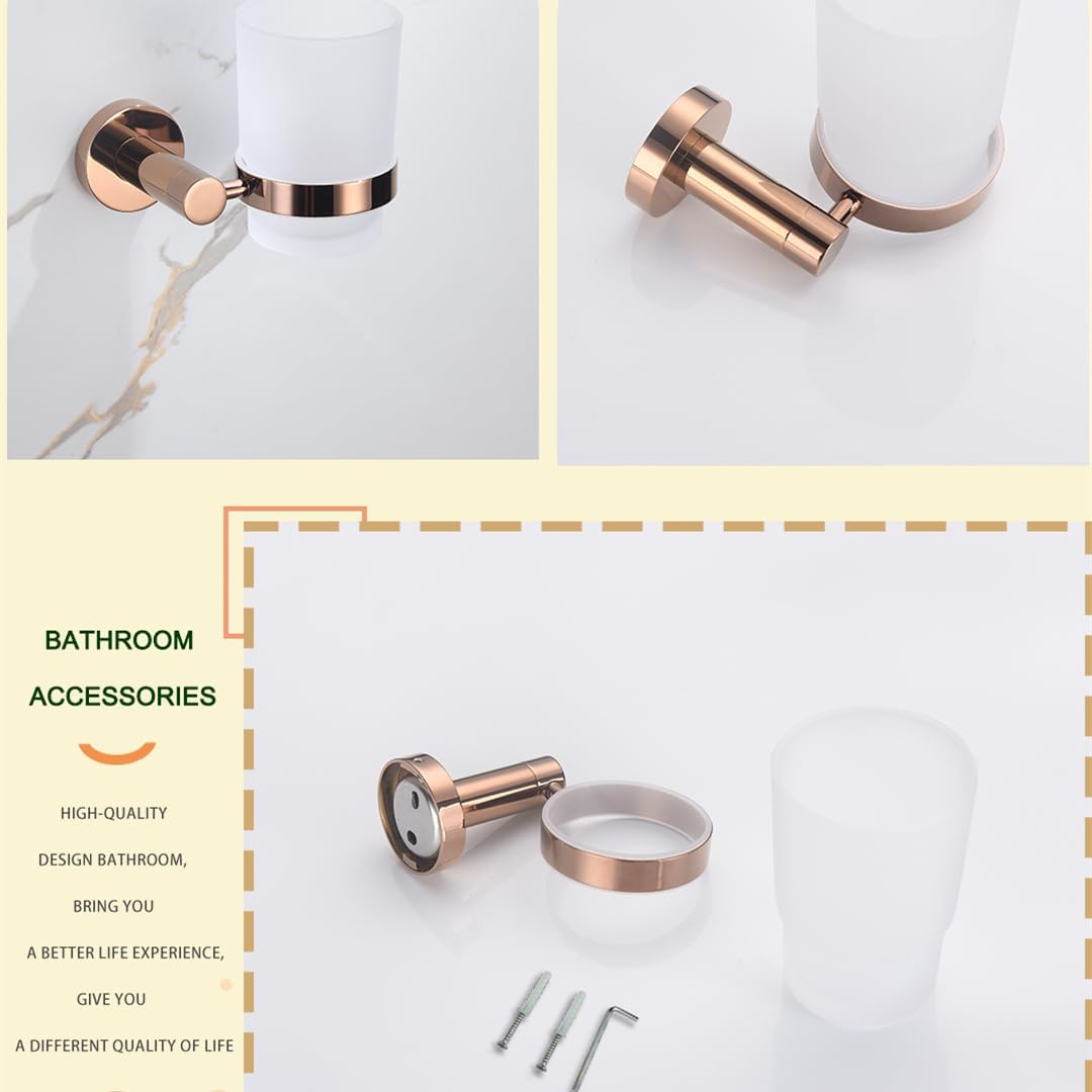 Rose Gold 304 Stainless Steel Wall-Plated Towel Stick Toilet Bathroom Robe Soap Dishwasher Hand Bathroom Set(Cup Holder)