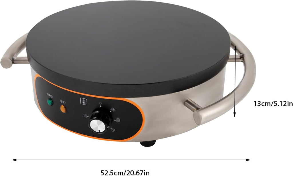 Commercial Crepe Maker Thin Pancake Griddle Single Pan Mini Pancakes Machine Electric Frying With Spatula Non-Stick Hotplate Adjustable Temperature For Catering Industry Bakeries Cafes (16In)