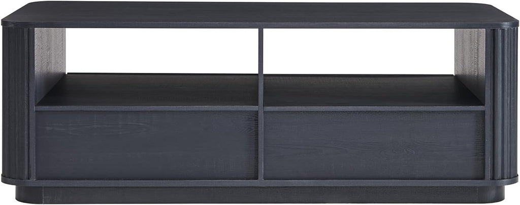 ACCOHOHO 51' Fluted Coffee Table with Storage, Large Modern Center Table with 2 Drawers, Rectangle Wood Coffee Table for Living Room, Black Oak