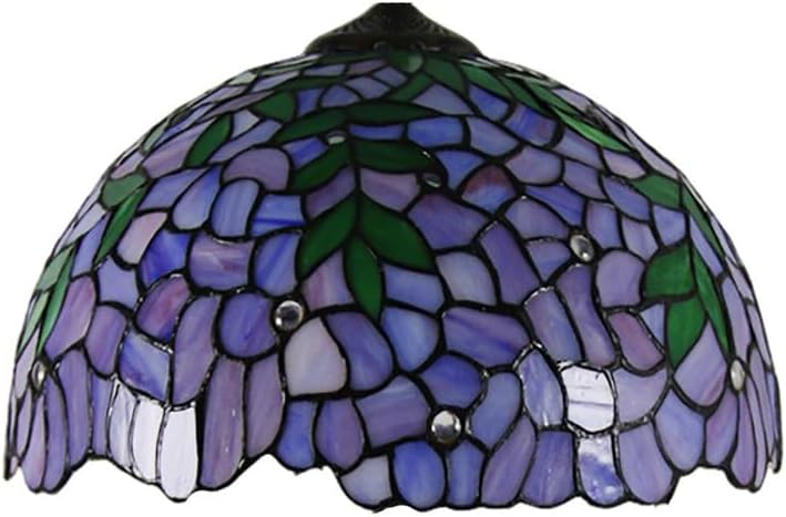 Blue Purple Stained Glass Lampshade Replacement, Tiffany Style Vintage Pastoral Green Leaves White Beads Shade for Table Lamp, Ceiling Pendant Light, Chandelier, Floor Lamp,Purple,16inch