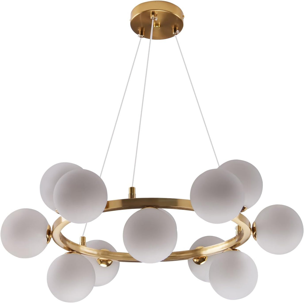 Modern Sputnik Chandelier Light Fixture, 12-Light Gold Bubble Glass Chandeliers for Dining Room, Mid Century White Globe Pendant Lighting for Kitchen Island, Bedroom, Foyer,Living Room,23.6IN