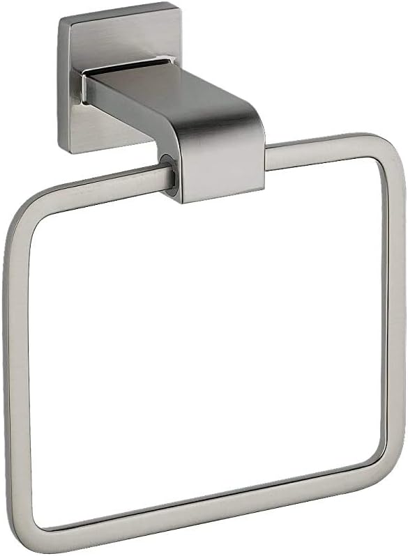 Delta 77524-SS Ara 24-in Wall Mount Towel Bar Bath Hardware & 77546-SS Ara Wall Mount Square Closed Towel Ring Bath Hardware & 77535-SS Ara Single Towel Hook Bath Hardware Accessory