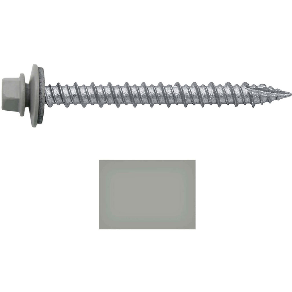 10 x 2 ABC Gray Metal Roofing Screws - Hex Washer Head- Self-Starting/Tapping - EPDM Washer. 1 x 250 Count Bag - 250 Screws