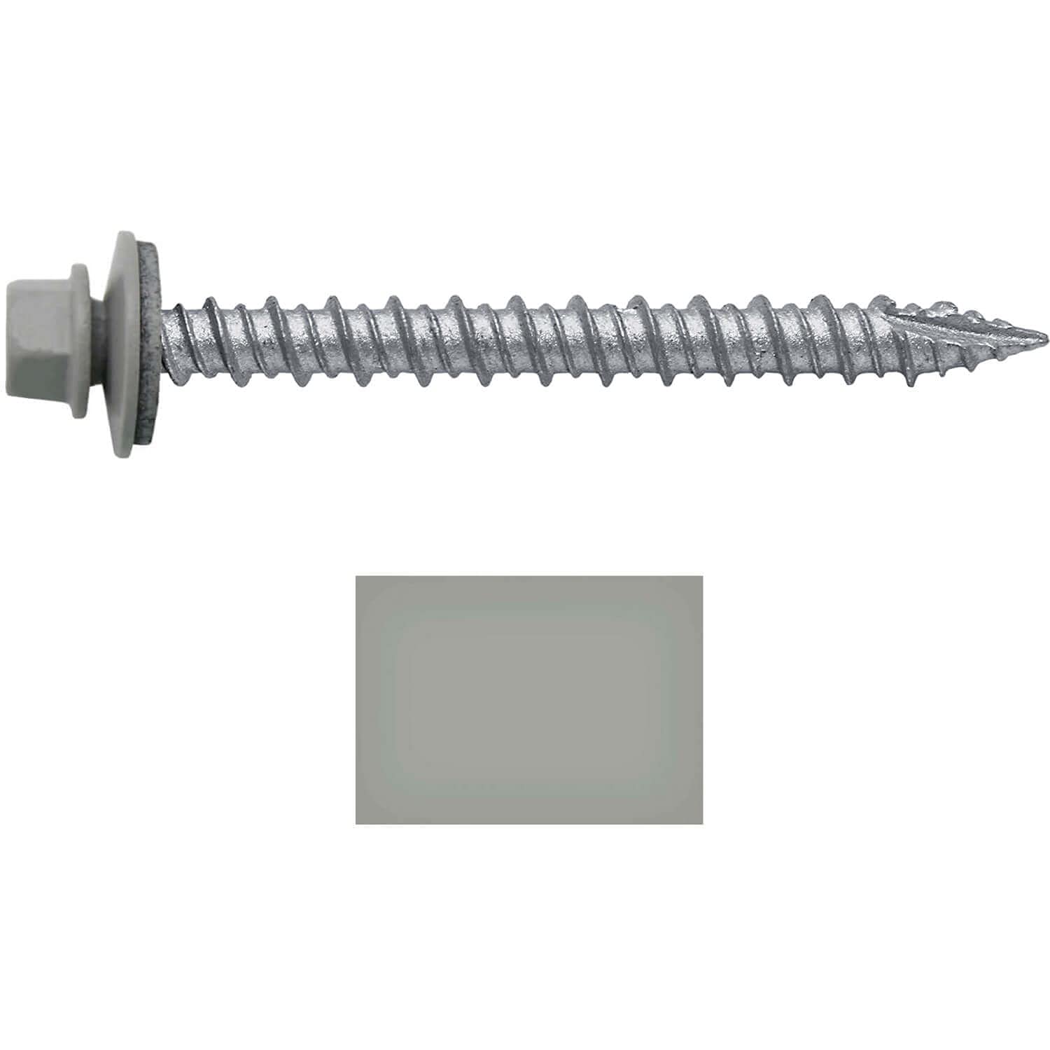 10 x 2 ABC Gray Metal Roofing Screws - Hex Washer Head- Self-Starting/Tapping - EPDM Washer. 1 x 250 Count Bag - 250 Screws